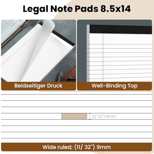 Image of Legal Pads 8.5 x 14 Note Pads, 6 Pack Writing Pads Wide Ruled Notepads, Micro Perforated Notepad, Double-Side Printed Lined Paper Pads 30 Sheets per Notepad, White Legal Pads for Home, Office, School