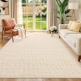 Yamaziot 5x7 Washable Area Rug, High-Low Grid Textured Living Room Rugs, Soft Fluffy Non-Slip Mats Stain Resistant Contemporary Boho Carpet for Dining Room, Kids Nursery Room, Bedroom, Office