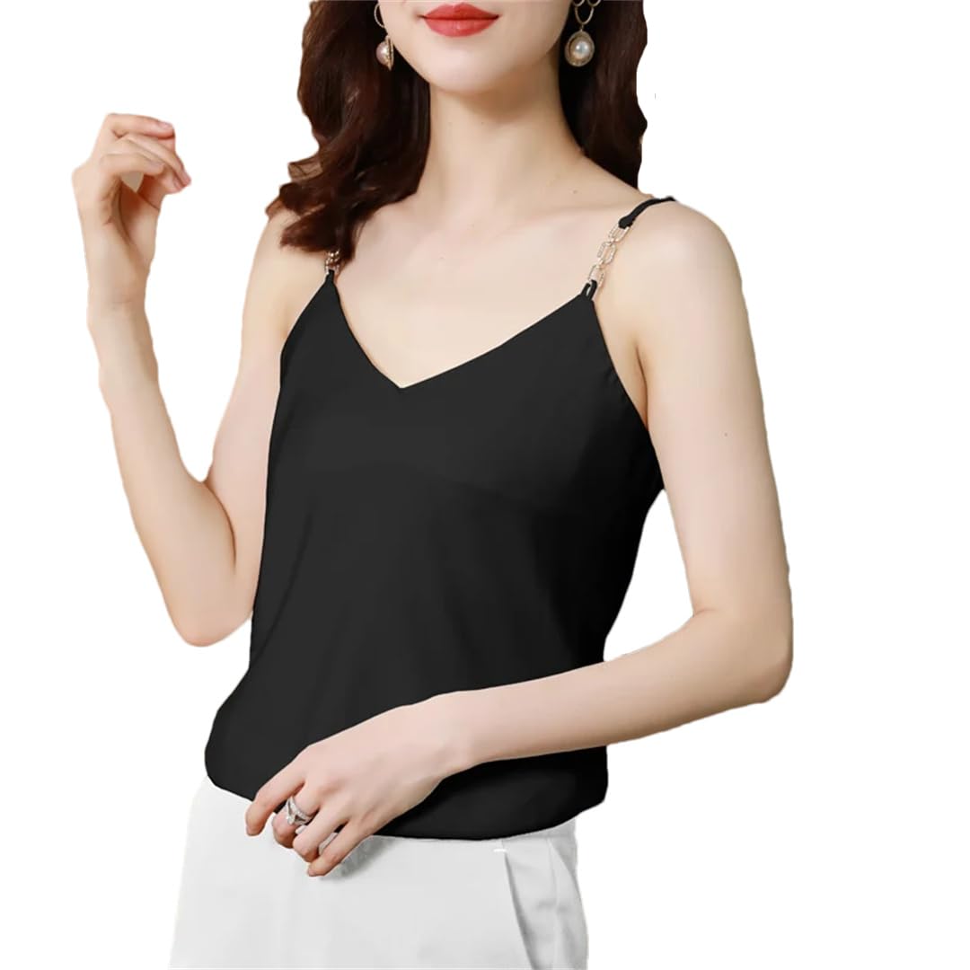 Top estivo da donna in raso con scollo a V senza schienale corto senza maniche