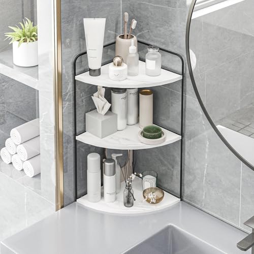 Image of Forest Angle Bathroom Counter Organizer,Countertop Organizer,Vanity Organizers,Bathroom Storage,Bathroom Sink Caddy,Counter Shelf,Corner Counter,Corner Shelves(Black-White Marble)