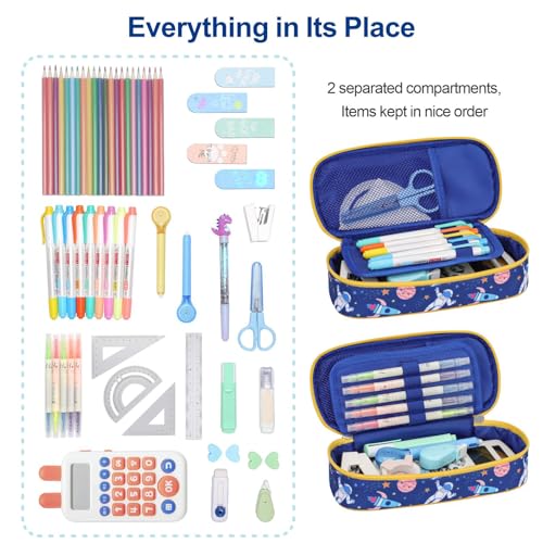 Image of Bagseri Pencil Case for Kids - Large Capacity Pencil Pouch for Boys Pencil Box Organizer Cute Pencil Bag for Student School, Pen Case Only (Space Astronauts)