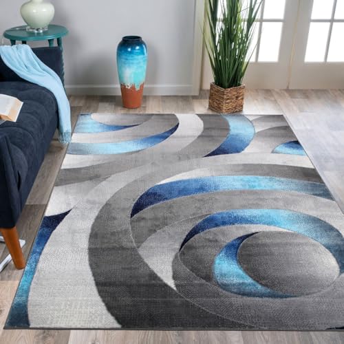 Tapete moderno geométrico azul gris 5x7 pies