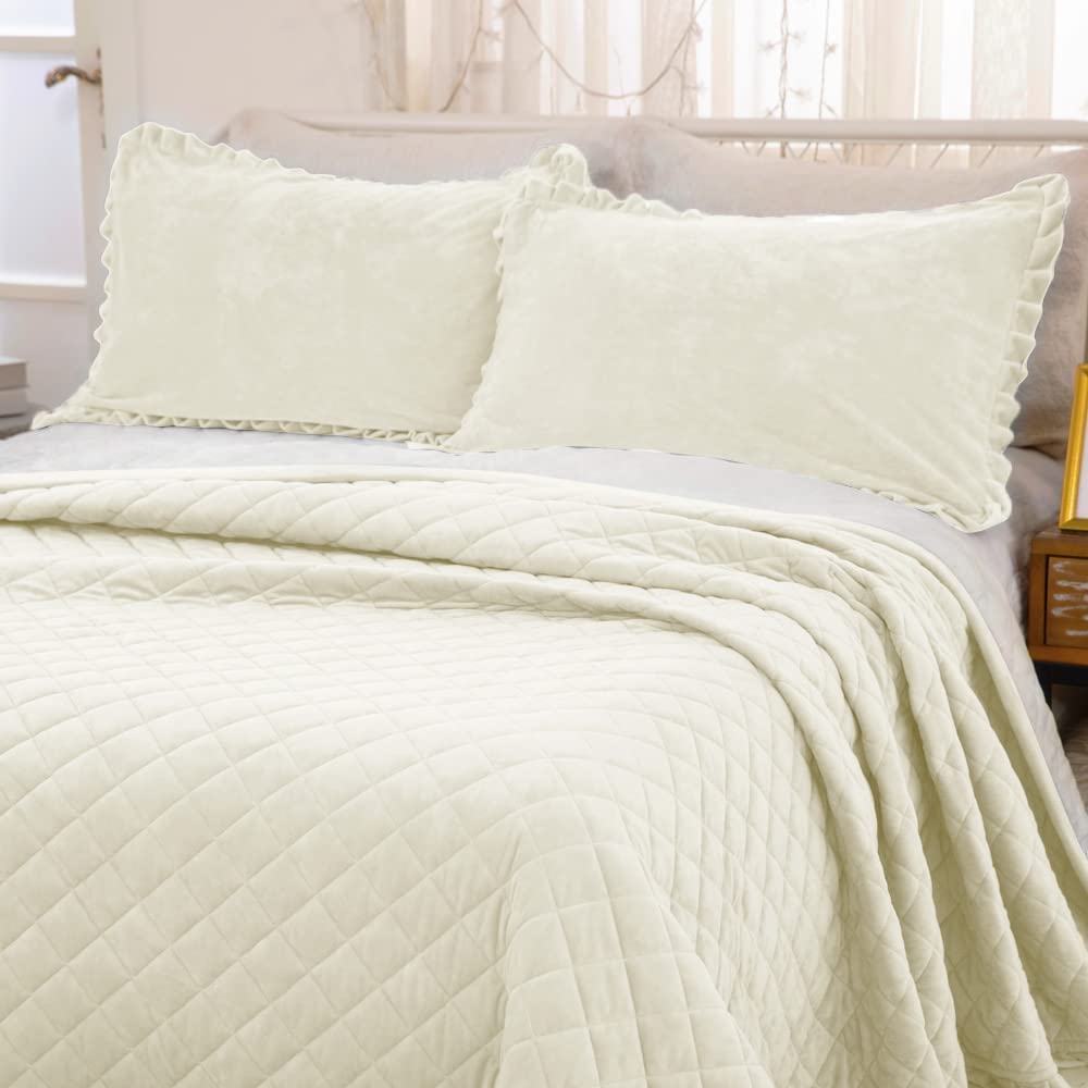 WONGS BEDDING Tagesdecke Bettüberwurf 240x260 cm Steppdecke Doppelbett gesteppt Kristallsamt 3 teilig Bettdecke Stepp Decke Tagesdecken mit 2 Kissenbezug 50 x 75cm für Schlafzimmer