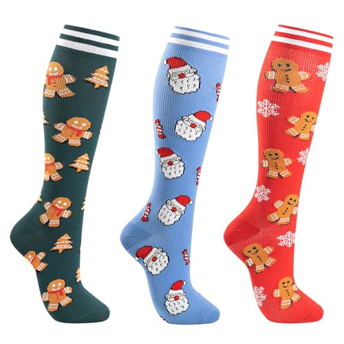 Cute Compression Socks for Women & Men 3 Pairs 15-20mmHg Nurses,Pregnancy,Travel,Holiday