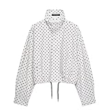 JoinQueen Women Polka Dot Jacket Stand Collar Cropped Jackets Zip Up Coat Casual Fashion Coat Fall Spring Jacket with Pockets(White,M)