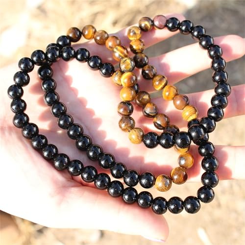 Natural Stone Beaded Necklace 8mm Tiger Eye Black Obsidian and Hematite Buddha bead lucky necklace 26 Inches, Black and Brown Men and women necklaces fift2
