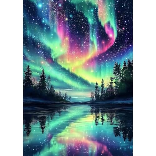 NEWENMO 5D Aurora Diamond Painting Adultos Principiantes,DIY Aurora Nocturna Pintura de Diamantes,Diamond Art Kit Completo,Bricolaje Dibujo con Diamantes Adultos,para Decoración del Hogar,30x40cm