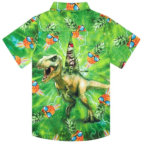 Image of uideazone Boys Hawaiian Shirts Novelty Printed Funky Short Sleeve Button Down Shirt Kids Aloha Luau Shirt 7-14T