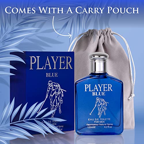 Novoglow Player Blue For Men - 4.2 Fl Oz Eau De Parfum Spray For Men - Long-Lasting Citrusy Herbal & Woody Fragrances Smell Fresh All Day Long Includes Carrying Pouch Gift For Men On All Occasions #TOP6