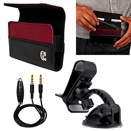 VanGoddy Wine Red Portola Holster Carrying Case for Microsoft and Nokia Lumia Series Smartphones and Windshield Mount and Auxiliary Cable