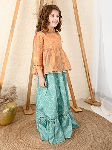 Image of LILPICKS Girls Bandhani Printed Peplum Choli with Lehenga Set (Yellow Blue)