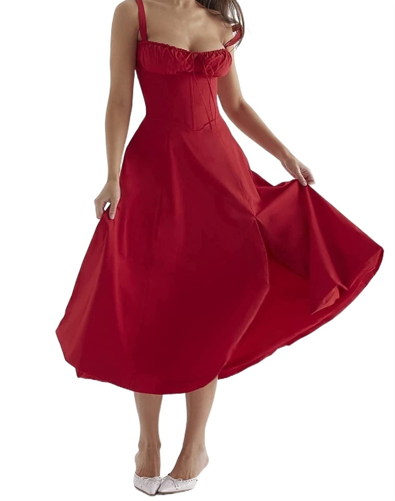 red corset summer dress A-Line Short Red Flared Party Dress with Lace Trim Red / Medium