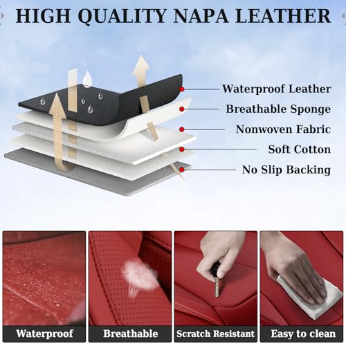 Image of Coverado Universal Seat Covers Front, Universal Seat Covers for Cars, 2-Pack Waterproof Nappa Leather Car Seat Covers with Head Pillow, Auto Protectors Fit for Most Sedans SUV Pick-up Truck-Red
