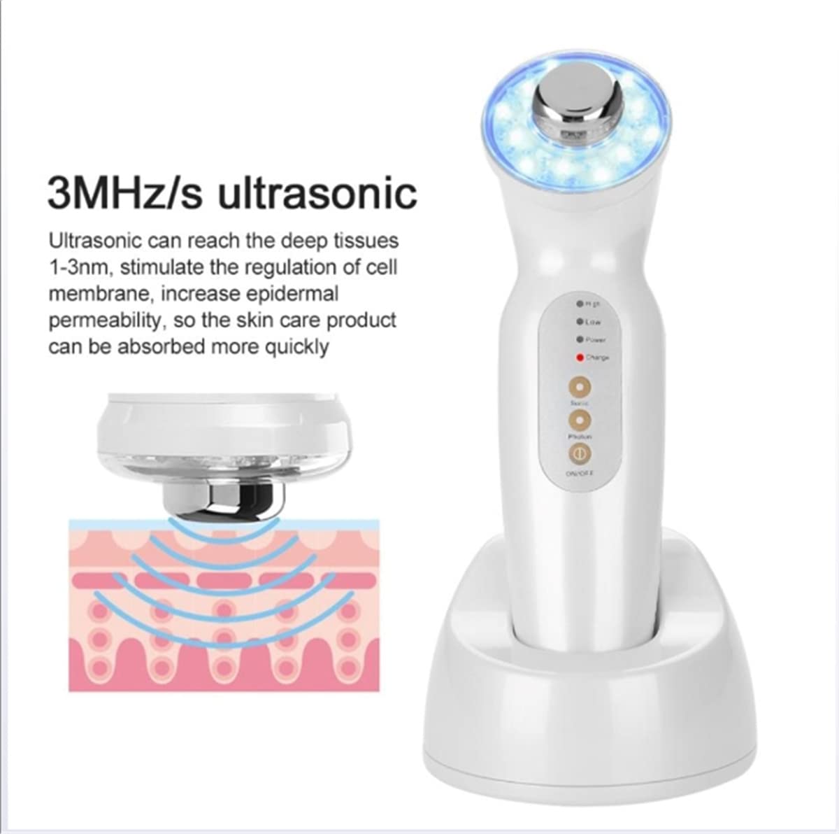Masajeador Adelgazante Corporal, Masajeador Facial Ultrasónico De 3 MHZ, Dispositivo De Estiramiento De La Piel Antienvejecimiento De Fotones Faciales Con Terapia De Luz LED