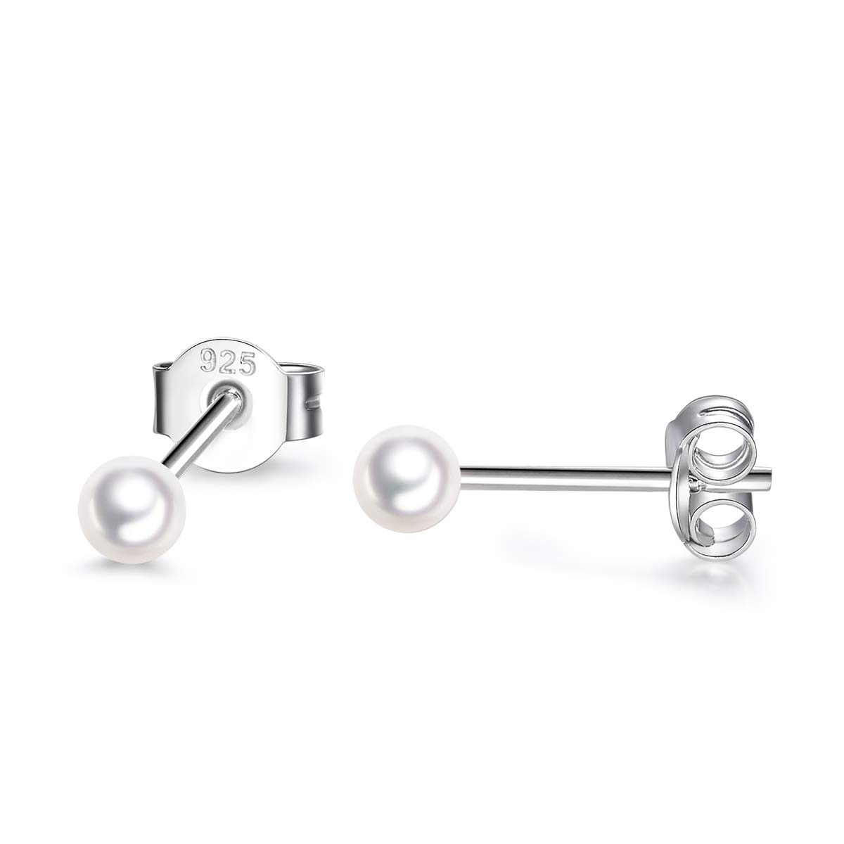 1 Pair Sterling Silver Stud Earrings Hypoallergenic 3mm Small Pearl Earrings Cubic Zirconia Earrings Round Ball Earrings for Women Men, 3 Color Options