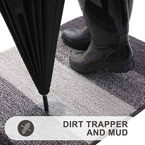 Grandaily Indoor Doormat, 20" x 32" Non-Slip Mud Trapper Absorbent Front Door Mats, Washable Striped Inside Entryway Mat, Low-Profile Welcome Mat Entrance Mat, Grey image 7