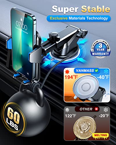 Vanmass Universal Car Phone Mount,【Patent & Safety Certs】 Upgraded Handsfree Dashboard Stand, Phone Holder For Car Windshield Vent, Compatible Iphone 14 13 12 11 Pro Max Xs Xr X, Galaxy (Blue) #TOP3