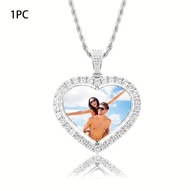 Personalized Heart Photo Necklace for Women - Custom Picture Pendant with Rhinestones, Memorial Gift for Wife Girlfriend Mom, Anniversary Birthday Jewelry Keepsake4