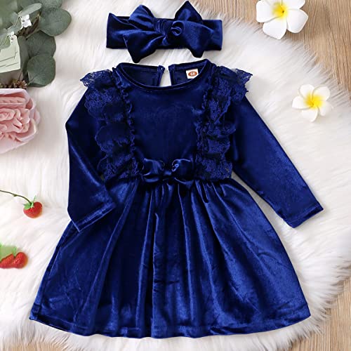 Toddler Velvet Dress Long Sleeve Velvet Tutu Dresses Baby Girls Velvet Ruffle A-Line Dress Infant Princess Christmas Birthday Velvet Party Dresses Fall Winter Outfit Royal Blue 9-12 Months #TOP2