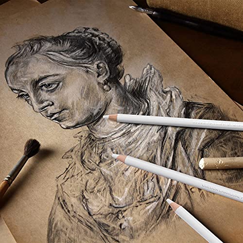 Pandafly White Charcoal Pencils Drawing Set, Professional 5 Pieces Sketch Highlight White Pencils For Drawing, Sketching, Shading, Blending, White Chalk Pencils For Beginners & Artists #TOP5