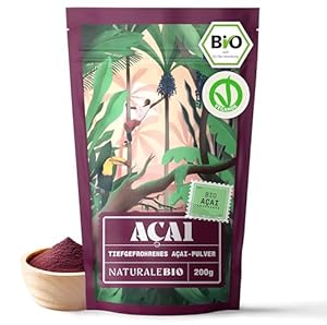 NaturaleBio Acai Pulver 200 g gefriergetrocknetes Acai-Beeren Pulver (Freeze-Dried) aus Brasilien - Getrocknete Rohkost aus der Acai-Frucht, ideal für Smoothies und Gesundheitsdrinks (1er pack)