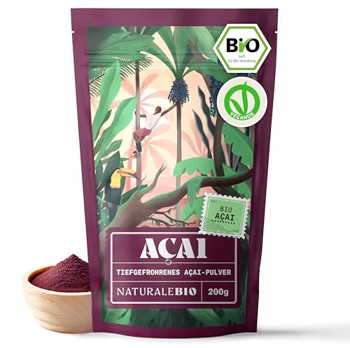 NaturaleBio Acai Pulver 200 g gefriergetrocknetes Acai-Beeren Pulver (Freeze-Dried) aus Brasilien - Getrocknete Rohkost aus der Acai-Frucht, ideal für Smoothies und Gesundheitsdrinks (1er pack)