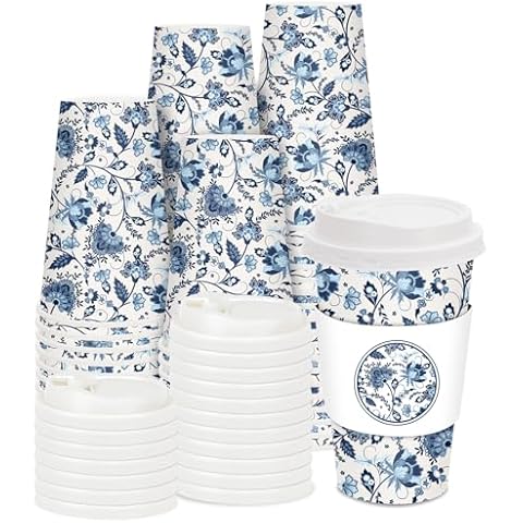 JarThenaAMCS Blue Floral Disposable Coffee Cups Cover