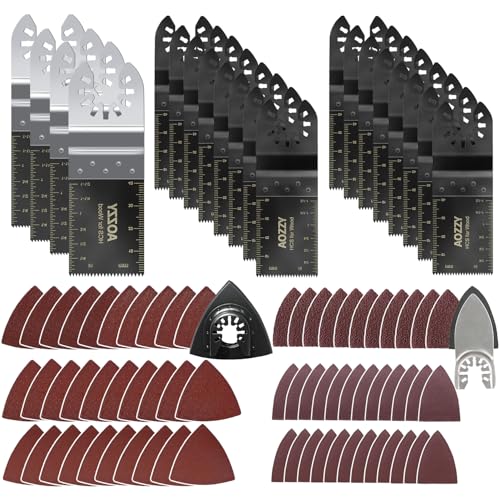 82 Oscillating Saw Blades, Oscillating Tool Blades Accessories with Sandpaper, 4PCS Bi-Metal Blades, Quick Release Multi Tool Blades Fits Most Models The Market