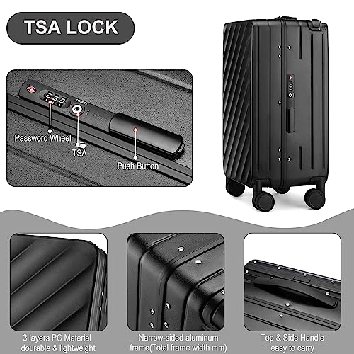 Somago Carry On Suitcase 22x14x9 Wide Handle 20 Inch Luggage Airline Approved Polycarbonate Hardside Aluminum Frame No Zipper with Spinner Wheels TSA Lock Dry Wet Pocket (Black)4