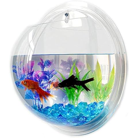 11.6 Inch 4.68L Acrylic Fish Bowl Wall Hanging Aquarium Tank Aquatic Pet Supplies Pet Products Wall Mount Fish Tank (Transparent) Cover