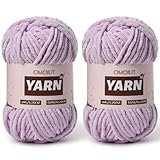 2 Packs Plush Chenille Chunky Crochet Yarn - Baby Yarn for Crocheting Soft - Velvet Yarns Knitting for Blankets Crafts - Fluffy Amigurumi Yarns 100g/131yds (2 Light Purple)