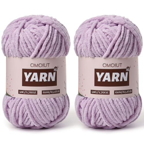 Image of 2 Packs Plush Chenille Chunky Crochet Yarn - Baby Yarn for Crocheting Soft - Velvet Yarns Knitting for Blankets Crafts - Fluffy Amigurumi Yarns 100g /131yds (2 Light Purple)