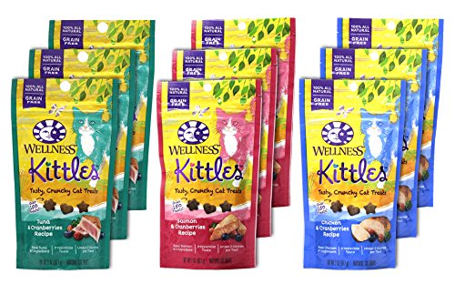Wellness Kittles Cat Treat Variety Pack - 3 Flavors (Chicken & Cranberries, Salmon & Cranberries, and Tuna & Cranberries Flavors) - 2 oz Each (9 Total Pouches)