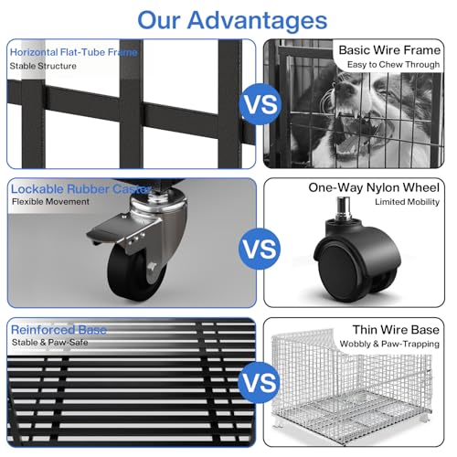 LEMBERI 48 Inch Heavy Duty Dog Crate for Large Dogs | Indestructible indoor dog kennel, escape proof cage for high anxiety dogs with double door, lockable wheels, removable tray - Image 5