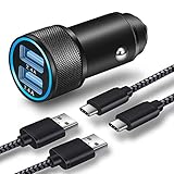 Car Charger, LEEKOTECH 24W 4.8A Dual USB Car Charger Adapter AL-Alloy + 2-Pack 3FT Braided USB Type C Fast Charging Cable Kit Compatible with Samsung Galaxy S10 S10e S9 S8 Plus, LG V40, Pixel -Updated