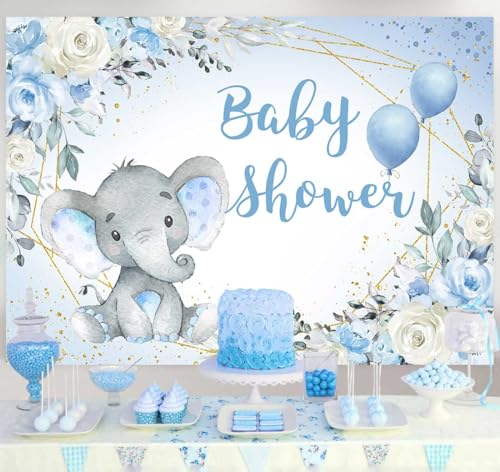 Fondo fotográfico elefante Baby Shower 7x5ft azul miniatura 3