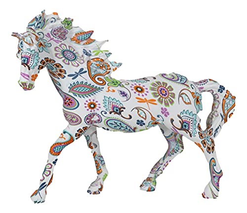 Estatua de caballo blanco con diseño Paisley multicolor 7.5 in