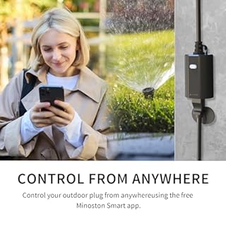 Minoston Matter Outdoor Smart Plug WiFi Heavy Duty Plug-in Outlet IP65 Waterproof, Compatible with Alexa Apple Home SmartThings Google Home, Smart Life, Remote Control, 15Amp Black (MP22M)