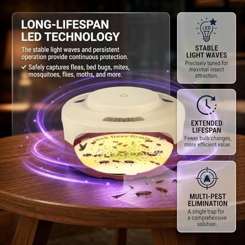 4 Pack Flea Traps for Inside Your Home,Type-C Powered Flea Trap Indoor with Dual Light 30 LED Lights, Indoor Flea Control Device & Bug Light Trap,16 Sticky Pads Refills for Bed&Living Room by ZLieatmp - Image 8