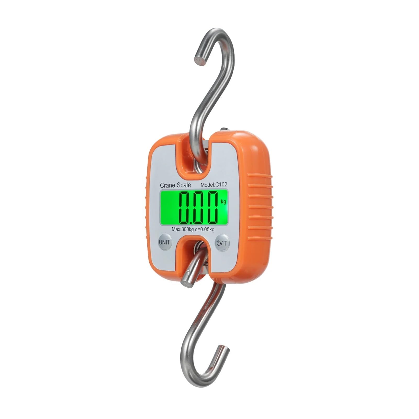 Báscula de grúa digital mini de 300 kg, báscula colgante de alta precisión, báscula de grúa de púas en forma de S de mano con pantalla LCD electrónica Retención y tara(Orange)