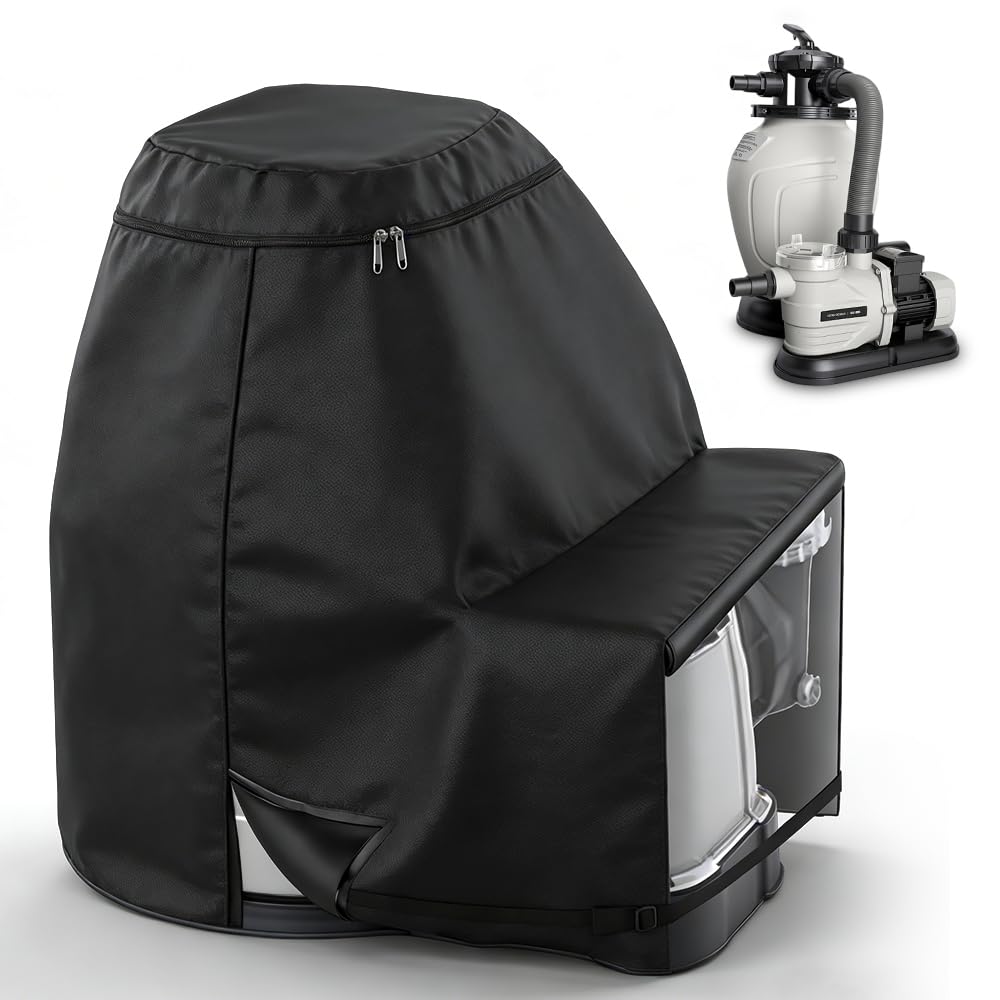 Poolpumpe Abdeckung, 600D Oxford Pumpenhäuschen für Poolpumpe mit Aufbewahrungstasche und Verstellbare Träger, Abdeckung für Poolpumpe, Whirlpool Pumpenabdeckung für Mehrere Marken(B)