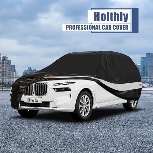 Image of Holhtly Car Cover Custom Fit for BMW X7, Car Covers for Automobiles All Weather Waterproof Sun Snow Rain Wind Dust Protection, Outdoor Car Cover Black & Grey
