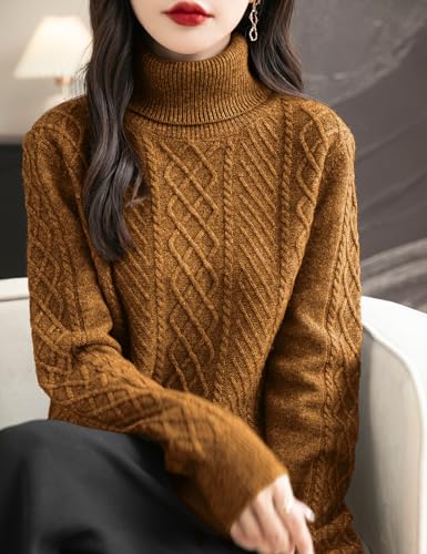 Women's 100% Merino Wool Sweater 2025 Fall Winter Turtleneck Warm Soft Casual Long Sleeve Knitted Sweater2