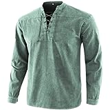 Mens Lace Up Long Sleeve Shirts Retro Style Fashion Stand Collar Hippie Shirt Sport Casual Yoga Blouse Costume (Light Green,XX-Large)