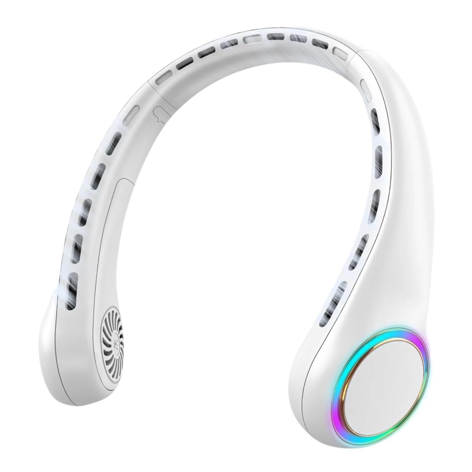 EGwvdgmb Hanging Bladeless Fan, Portable Neck Fan 4000mAh 3 Speeds 64 Lights Multicolor(White)