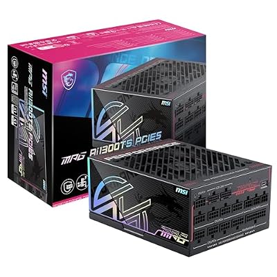 MSI MPG Ai1300TS PCIE5, Fully Modular Gaming 1300W Power Supply, 80+ Titanium, Dual 12V-2x6 Cables, GPU Safeguard+, SiC MOSFETs, Fan Safeguard, ATX 3.1 & PCIe 5.1 Ready,12 Year Warranty