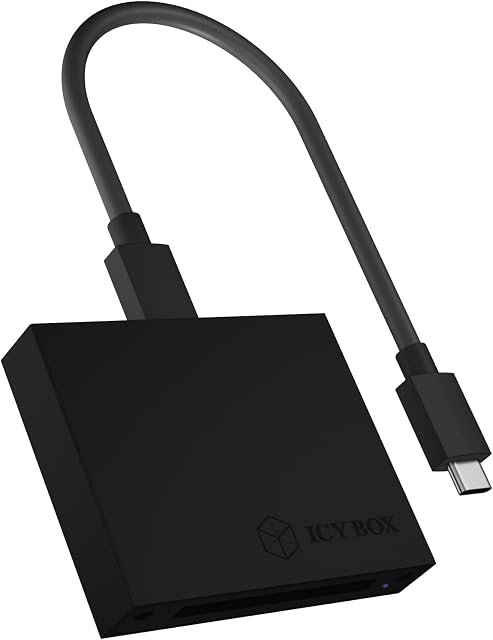 ICY BOX USB 3.1 CFast Card Reader, CFast 2.0, USB 3.1 Gen2 (10Gbps), USB-C & USB-A, Aluminium, Black