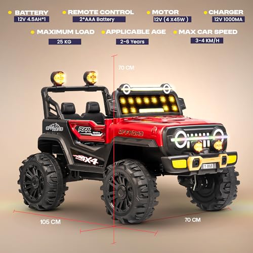 Baybee Xtreme 4x4 Battery Operated Jeep for Kids | Rechargeable Baby Car with Bluetooth, USB, LED Light & Music | Ride on Toy Big Battery Car | Electric Jeep for Kids to Drive 2 to 6 Years (Red) - Image 7