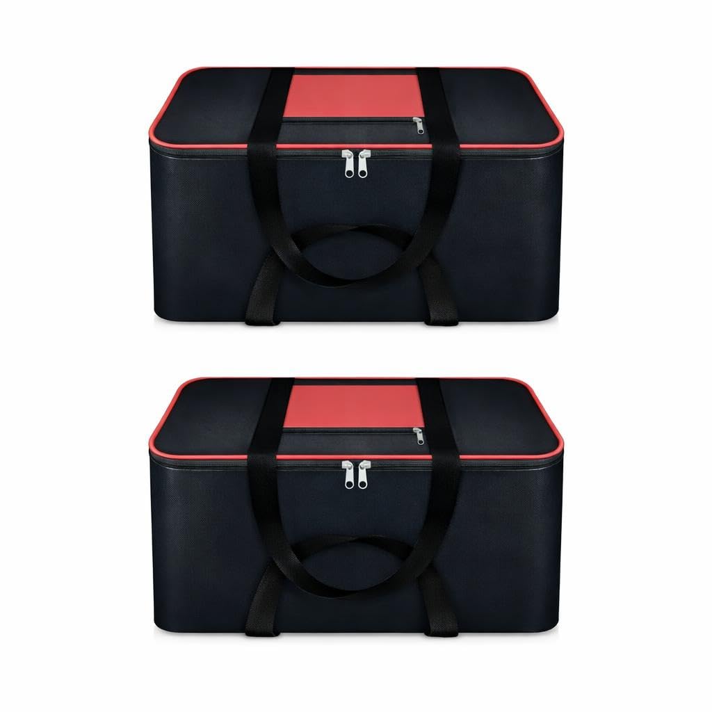 69.5 Litre Under Bed Storage Bag, (54 x 46 x 28 cm), 140 GSM Non Woven Fabric, Clothes & Blanket Organizer, Zipper Closure, Water Resistant, Foldable Storage, (Black Red), Pack of 2-image-34