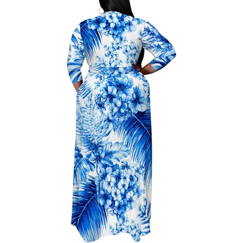 Image of SUZONANA Plus Size Maxi Dresses for Curcy Women Casual Loose 3 /4 Sleeve Long Dress with Belt